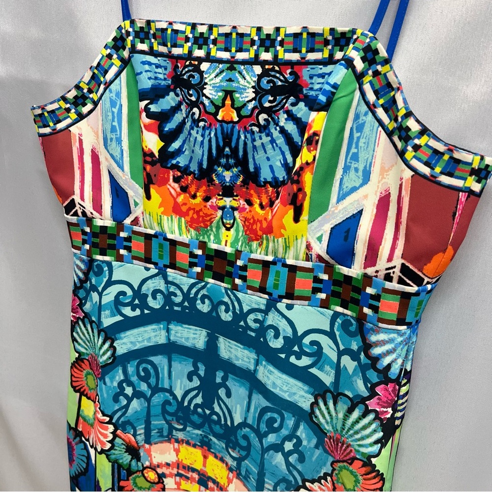 Anthro Champagne Strawberry Midi Dress Colorful Print Sheath Maximalist Large - Picture 4 of 6